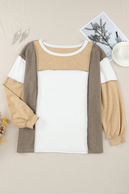 Exposed Seam Contrast Round Neck Long Sleeve Top