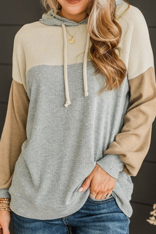 Drawstring Color Block Long Sleeve Hoodie