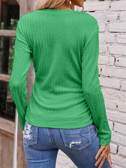 Full Size Ruched V-Neck Long Sleeve T-Shirt