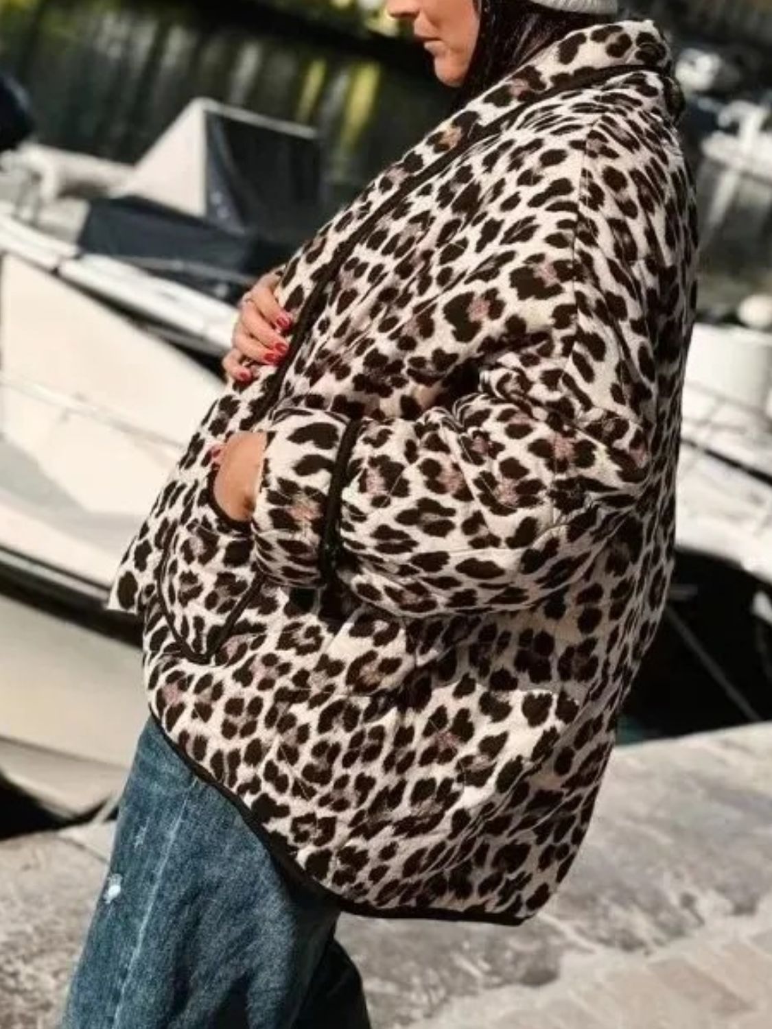 Leopard Open Front Long Sleeve Outerwear