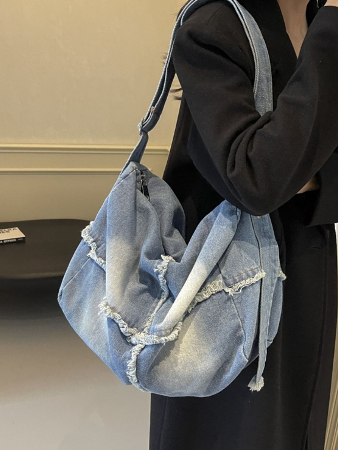 Raw Hem Gradient Crossbody Bag