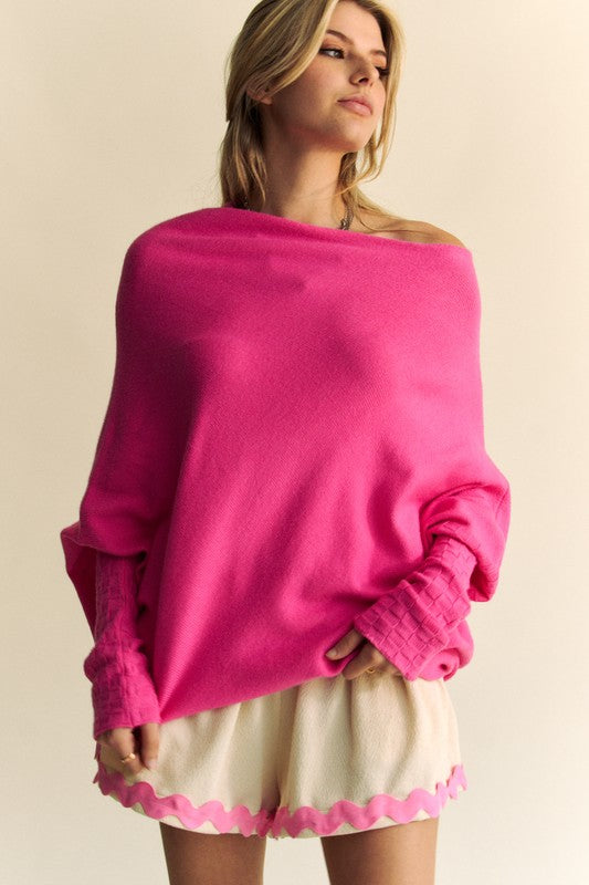 Davi & Dani Solid Color Batwing Sleeve Sweater